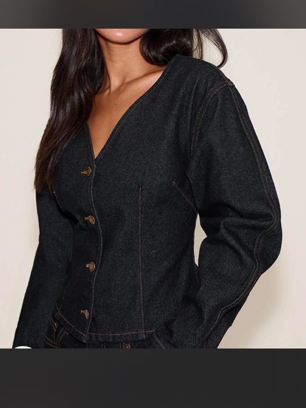 PrettyLittleThing Black V-Neck Denim Jacket